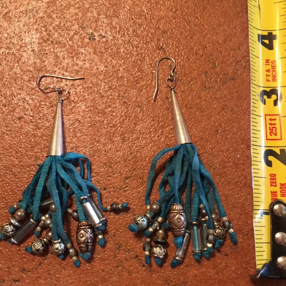 Suede beaded dangle pierced earrings